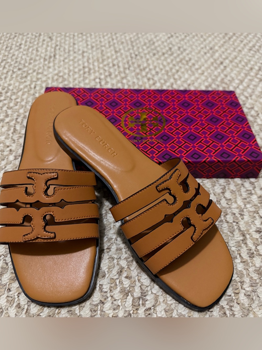 Tory Burch Cognac Leather INES SLIDE